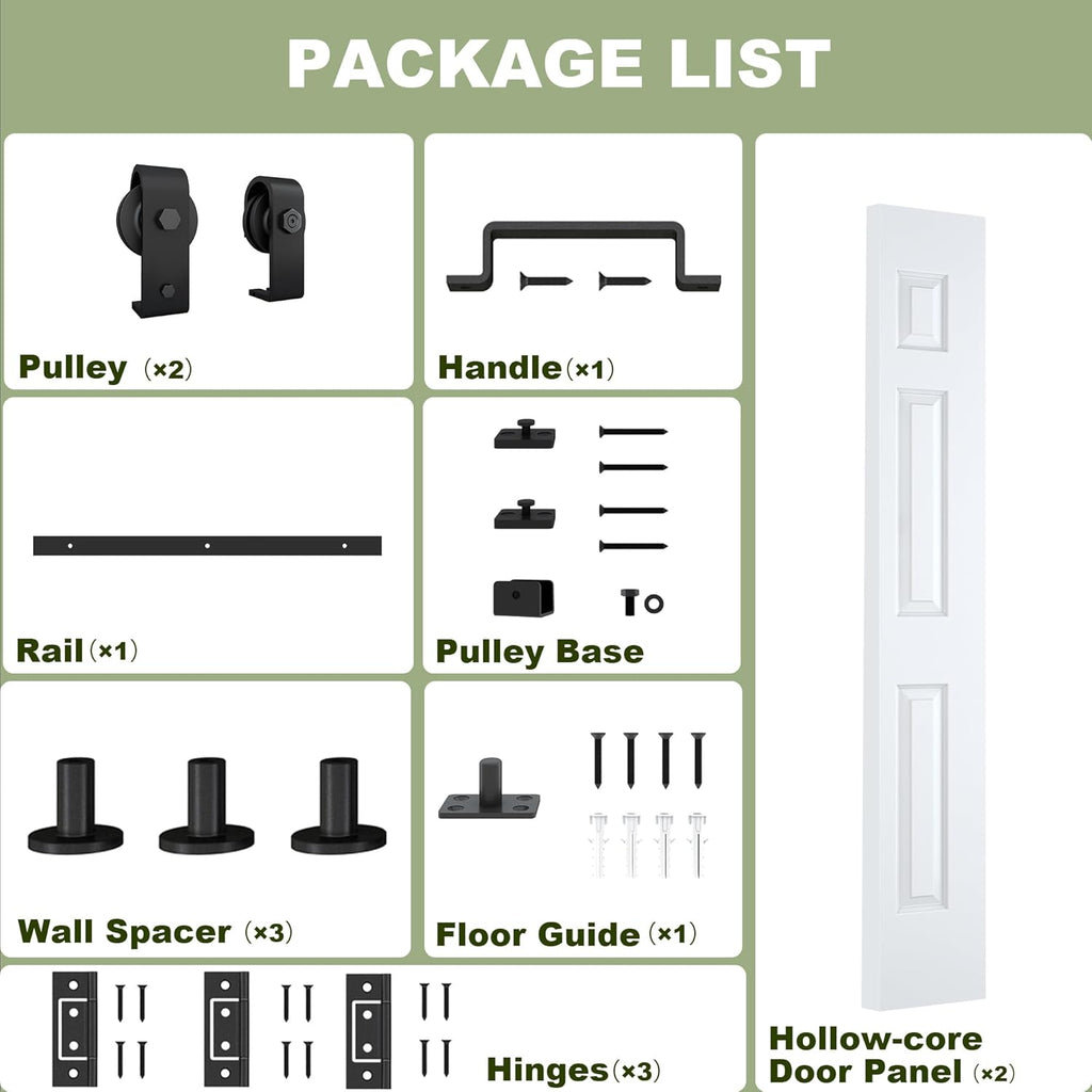 24"x 84" Bifold Barn Door, Bifold Sliding Barn Doors with 2.33FT Hardware Kit Included, Primed Doors