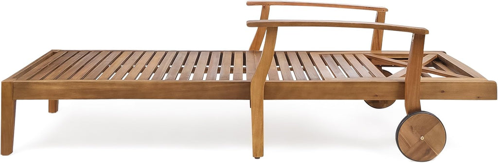 Outdoor Chaise Lounge Pool Sun Lounger Daybed Sofa with Wheels, Teak | 5-Position Adjustable Backrest, Sturdy Solid