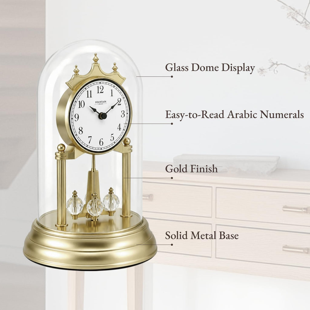 9" Anniversary Clock with Revolving Crystal Pendulum