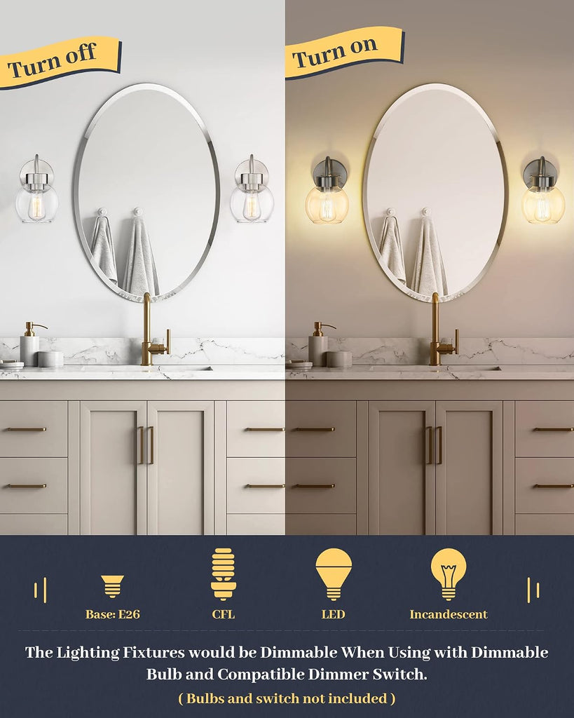 Bathroom Light Fixtures Over Mirror, 1-Light Brushed Nickel Wall Sconces, Modern Vanity Light Porch Lamp