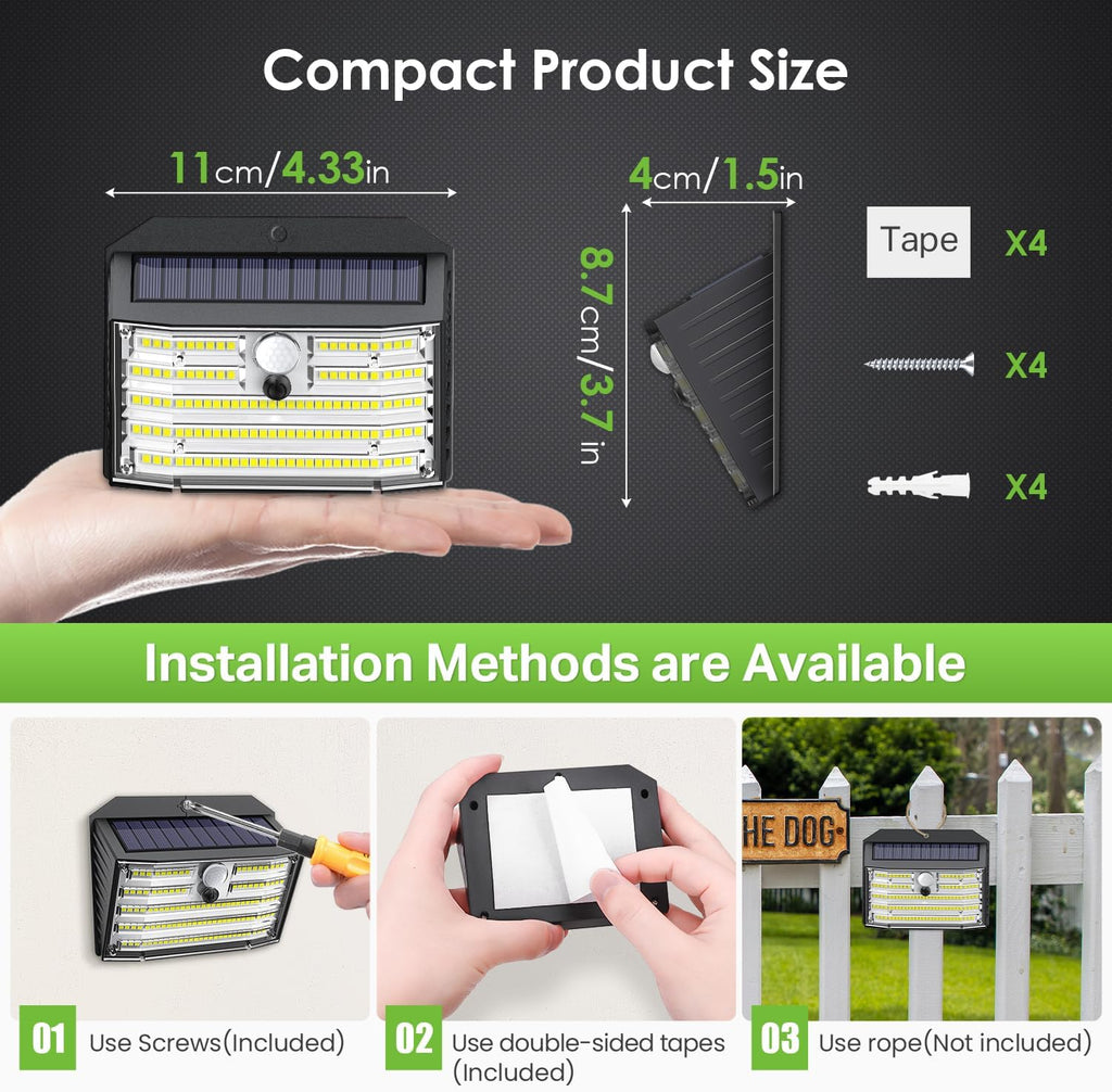 Solar Lights Outdoor [4 Pack/126 LED], Wireless Motion Sensor Lights, IP65 Waterproof Security Lights 3 Modes, 270°