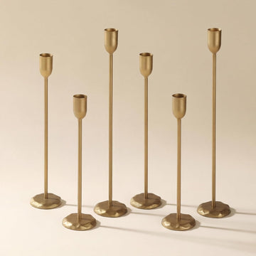Brass Candlestick Holders Set of 6 - Antique Gold Iron Candle Holders for Christmas, Birthday, Wedding, Party, Dining