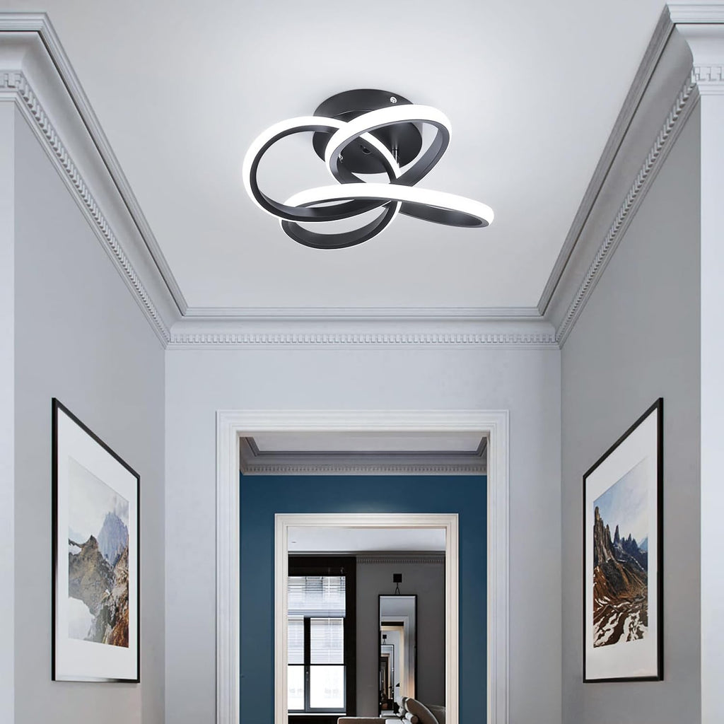 Modern Led Ceiling Light Fixture, 6000K Small Hallway Ceiling Light, Black Close to Ceiling Lights Bedroom Bathroom