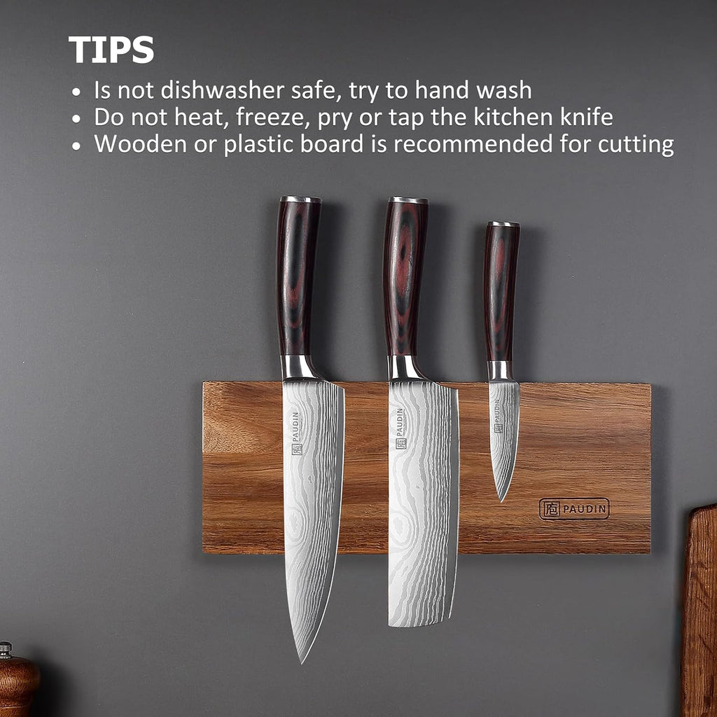 Kitchen Knife Set, 3 Piece High Carbon Stainless Steel Professional Chef Knife Set with Ultra Sharp Blade & Wooden