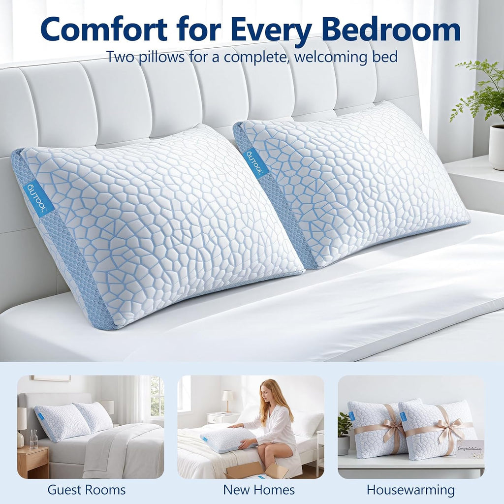 Enhanced Cooling Pillows for Sleeping, CertiPUR-US Shredded Memory Foam Pillows King Size Set of 2 for Hot Sleeper