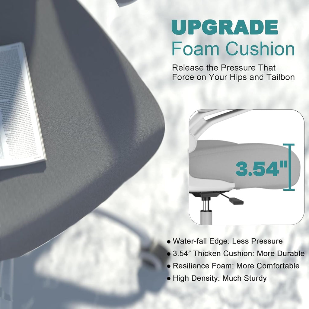 High Back Ergonomic Desk Chair with Adjustable Lumbar Support and Headrest, with flip-up Armrests for Guitar Playing