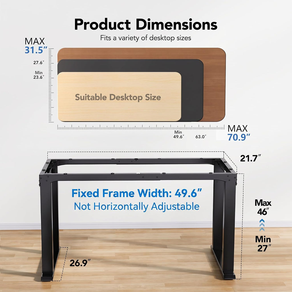 4-Leg Dual Motor Electric Standing Desk Frame, Black Frame Only