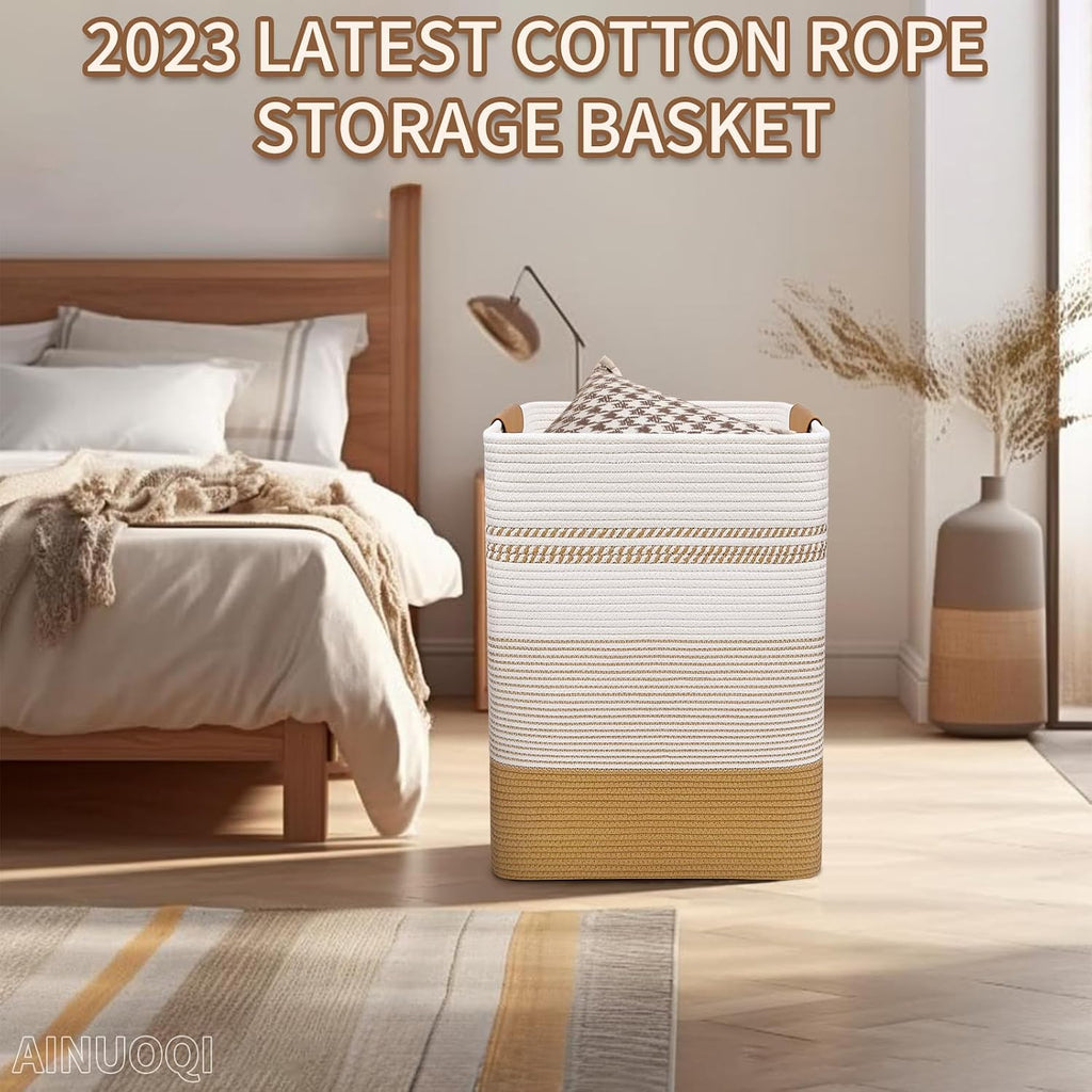 Large Laundry Hamper Basket, 85L Cotton Rope Woven Storage Bin for Blankets, Dirty Clothes Toys, Decorative Tall