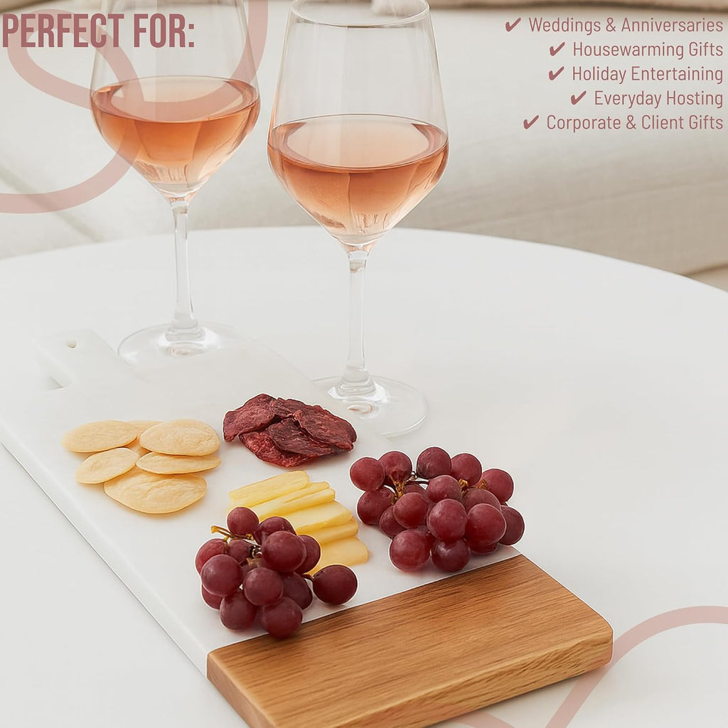 Personalized Charcuterie Boards Gift Set, Marble and Wood Cheese Board Set with Handle, Custom Cutting Board