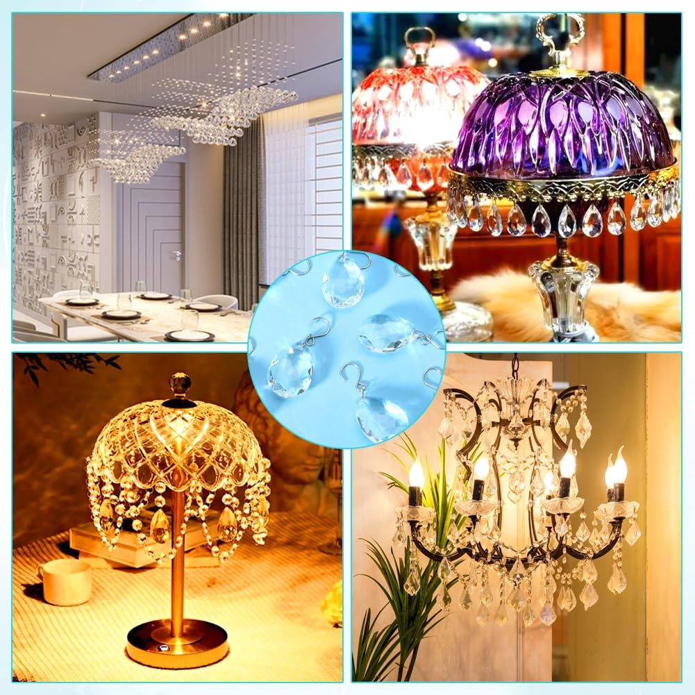 10pcs 38mm Crystal Suncatcher, Hanging Clear Teardrops Crystals - Chandelier Parts Prisms Pendants with Hook for