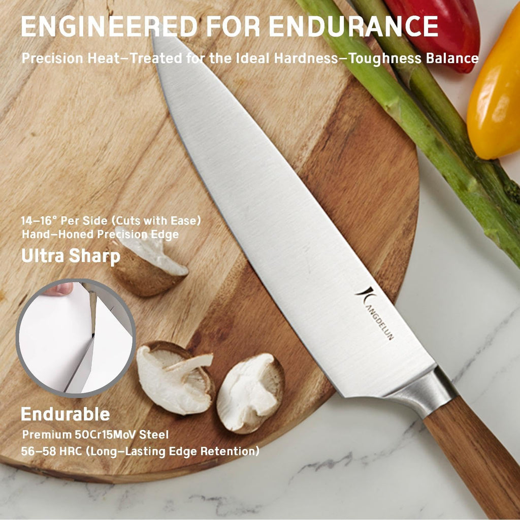 Ultra Sharp 15-Piece Kitchen Knife Set, High Carbon Stainless Steel Blades, Torrefied Brown Wood Handles, Ergonomic