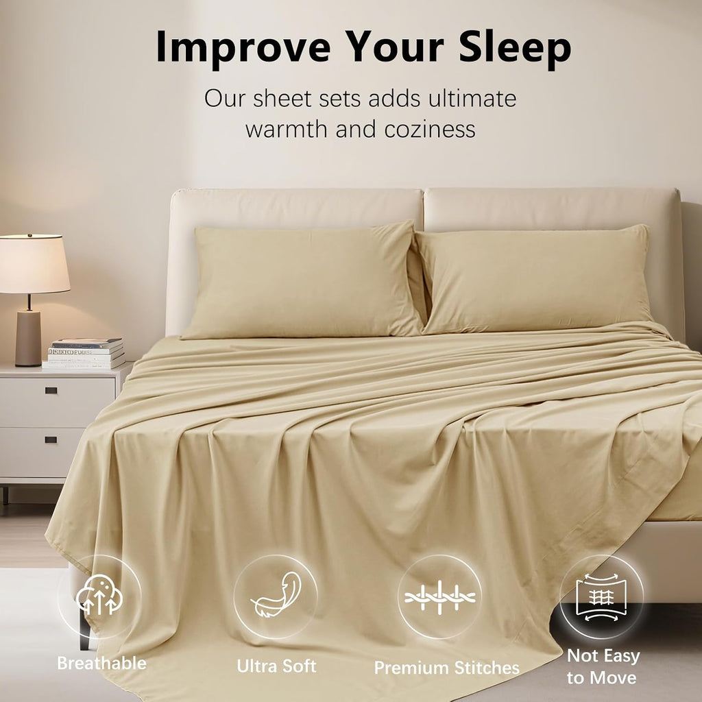 Cal King 4 Piece Sheet Set - Breathable & Cooling Sheets
