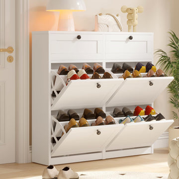 Shoe Cabinet with 4 Flip Drawers & 2 Drawers, Freestanding Shoe Storage Cabinet with Adjustable Shelves, Shoe