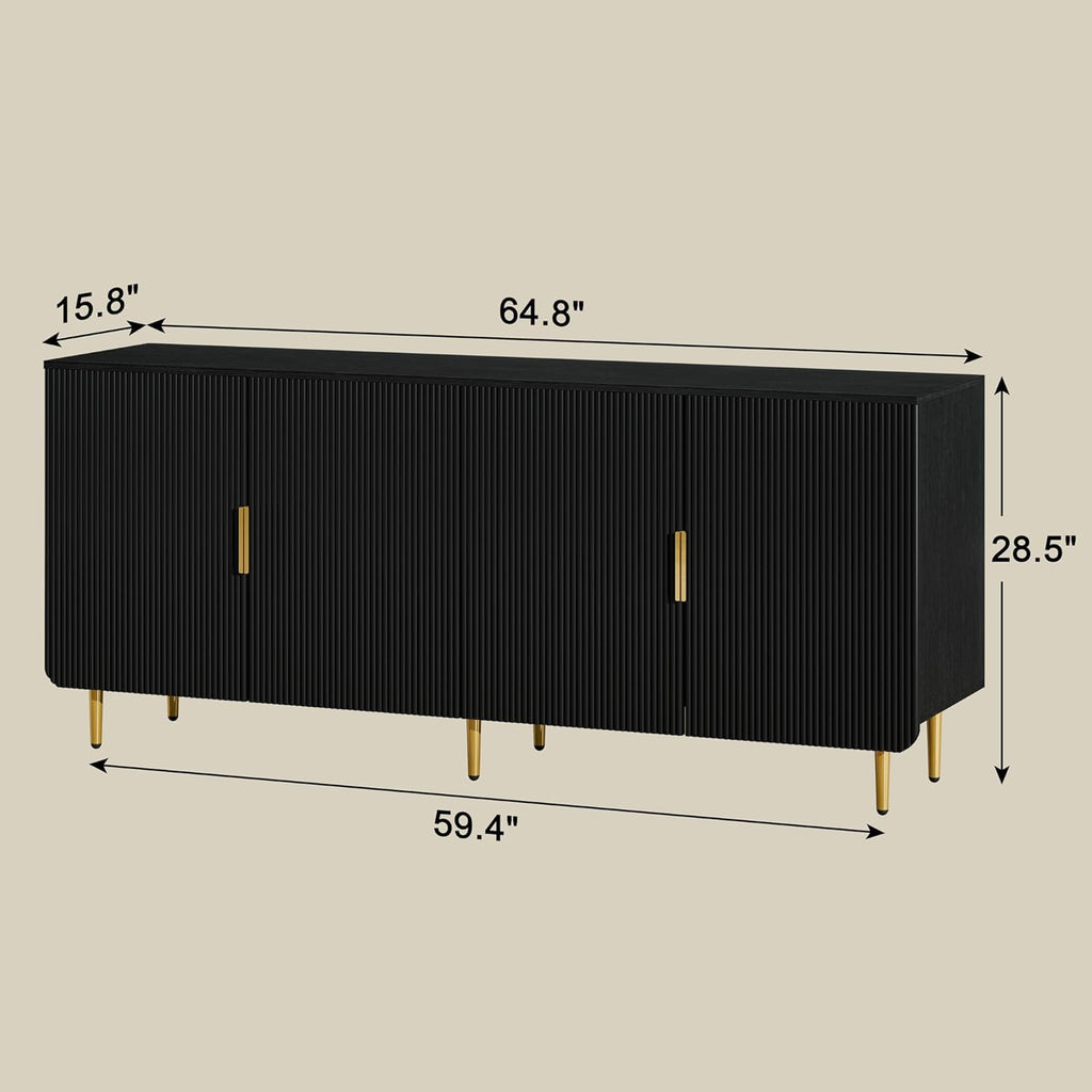 65" Fluted Sideboard Buffet Cabinet with Storage, Console Cabinet with 4 Doors & Adjustable Shelves