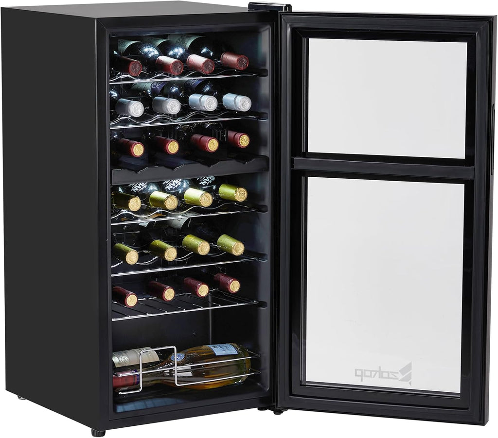28-Bottle Dual Zone Compressor Wine Cooler, Freestanding Compact Mini Wine Fridg