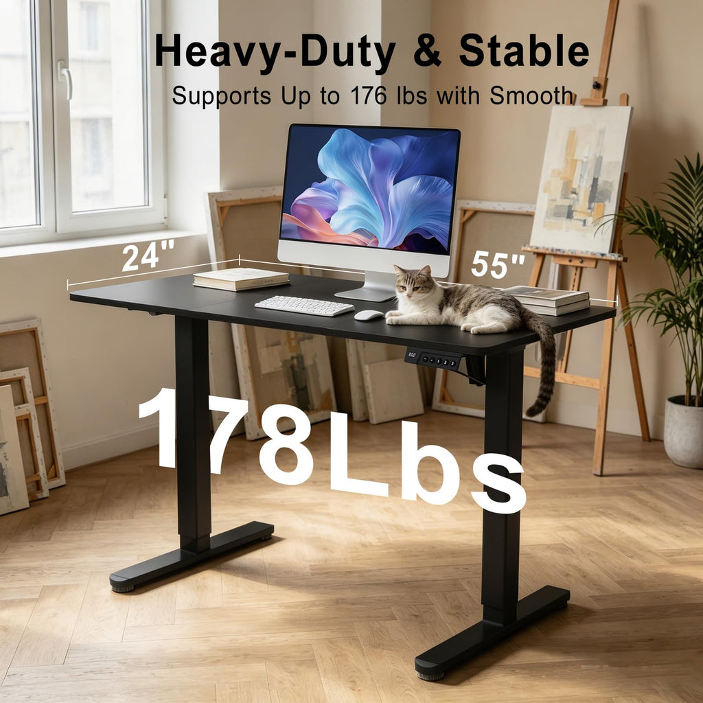 55 Inch Height Adjustable Standing Desk, Black