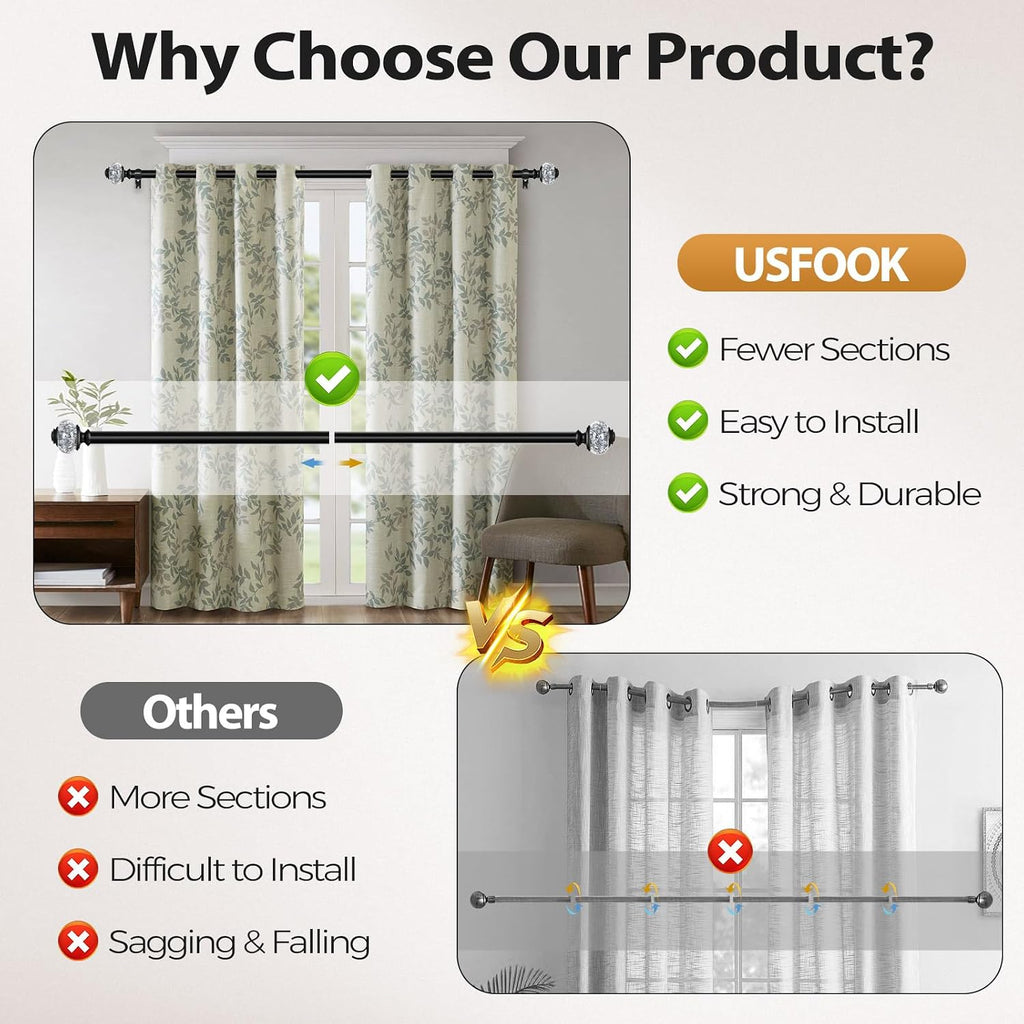 1 Inch Gold Curtain Rods for Windows 72 to 144 Inches (6 to 12 ft), Telescoping Single Drapery Rod, Decorative