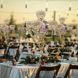 Elegant 5-Arm Candelabra Centerpiece with Crystal Pendants - 23.6 Inch Tall Table Centerpiece for Weddings, Parties