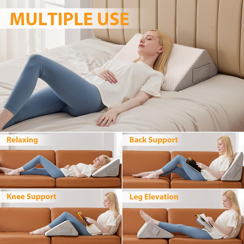 Knee Pillow for Back Sleeping, 8" Knee Wedge Pillow to Elevate Knee, Leg Pillow for Back Pain Relief, Triangle