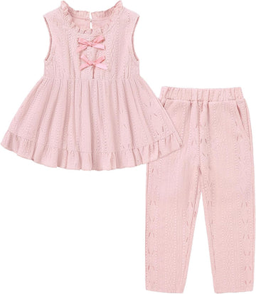 Toddler Girls 2 Piece Summer Outfit, Ruffle Tank Top and Pants Set