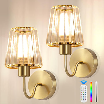 Wireless Sconces Wall Decor Set of 2，Rechargeable Battery Operated Wall Sconce with Remote, 15 Color Dimmable Wall