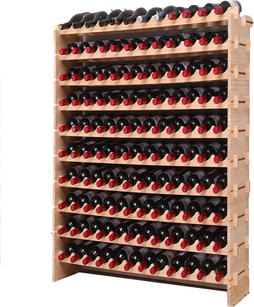 Freestanding Wine Rack Cabinet Floor Standing 120 Bottle Pine Stackable Storage Modular Wine Rack Display Stand
