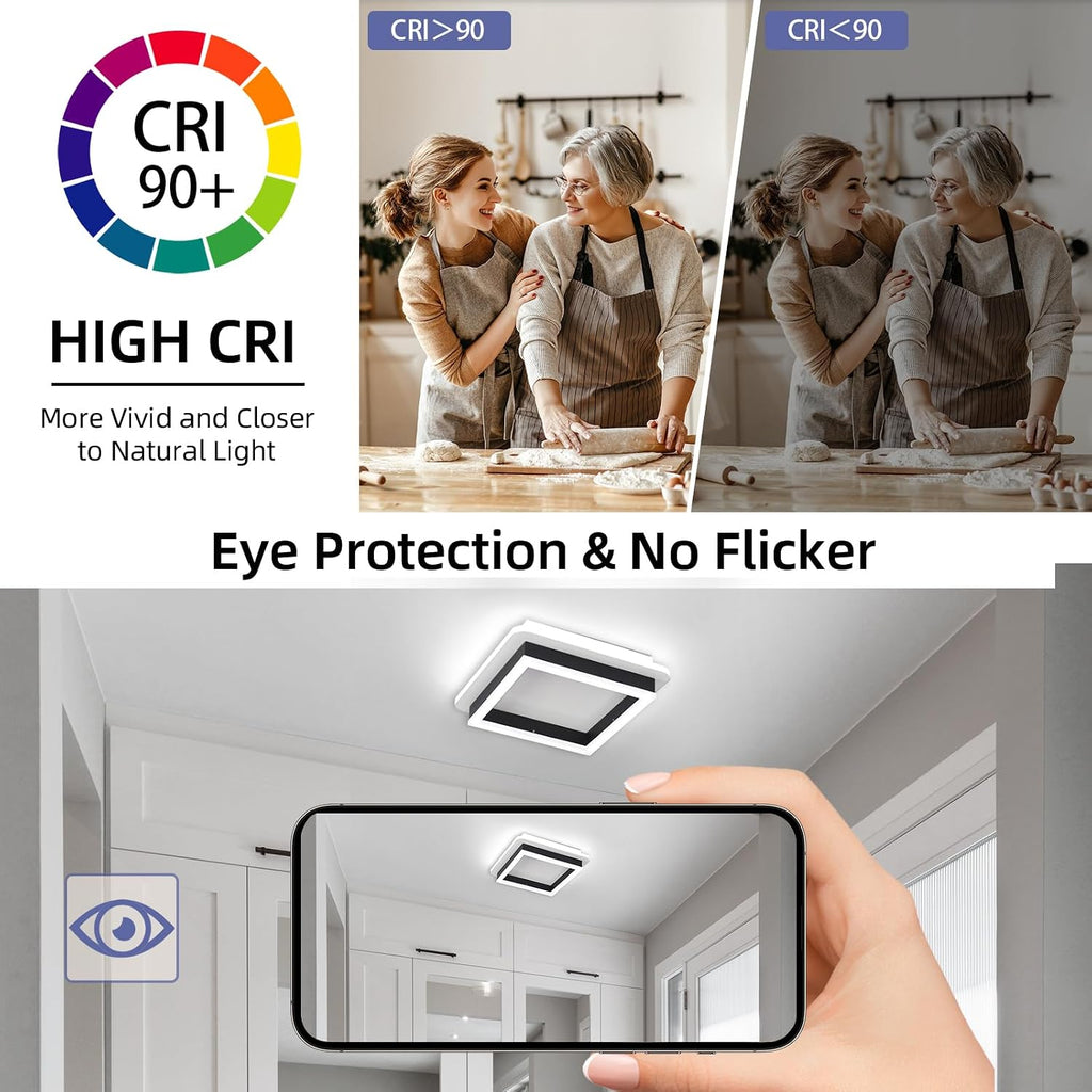 LED Ceiling Light Fixture, 25W Modern Flush Mount Square LED Light with Remote