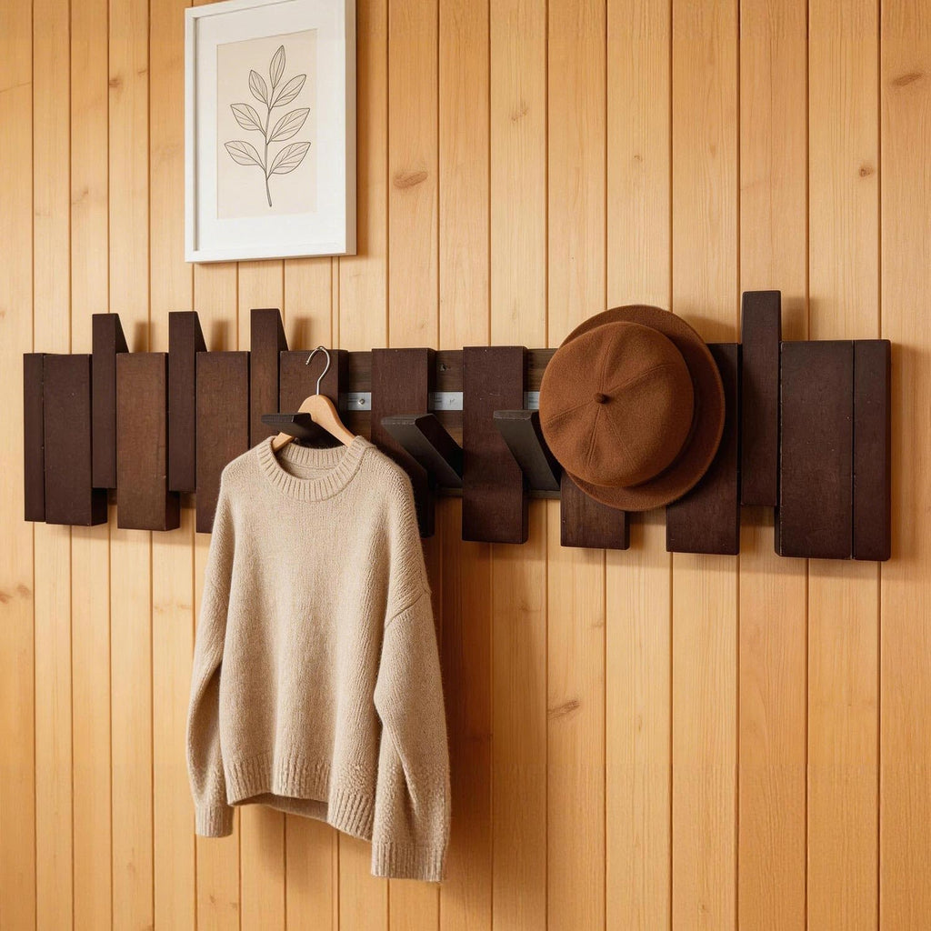Wall Mounted Coat Rack with Hooks Wooden Wall Mount Piano Key Coat Rack 8 Hooks Solid Wood Coat Rack Wall Mount (22")