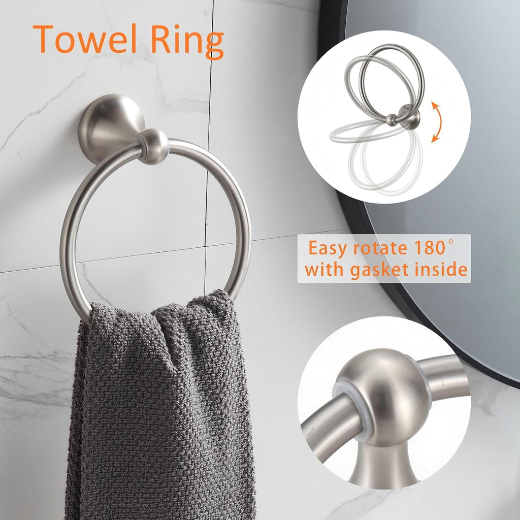 Bathroom Accessory Set, Brushed Nickel Adjustable Expandable Towel Bar 4-Piece Bathroom Hardware Set Wall Mounted