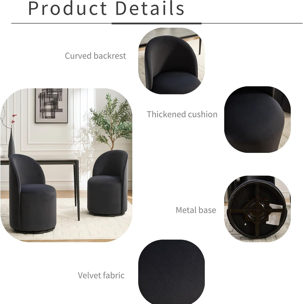 Comfy Swivel Vanity Chair, Velvet Upholstered Barrel Chair with 360 Swivel Mid Century Modern Round Armless Accent