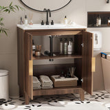 30 Inch Bathroom Vanity with Sink, Mid-Century Modern Vanity with Ceramic Basin and Fluted Soft-Close Doors