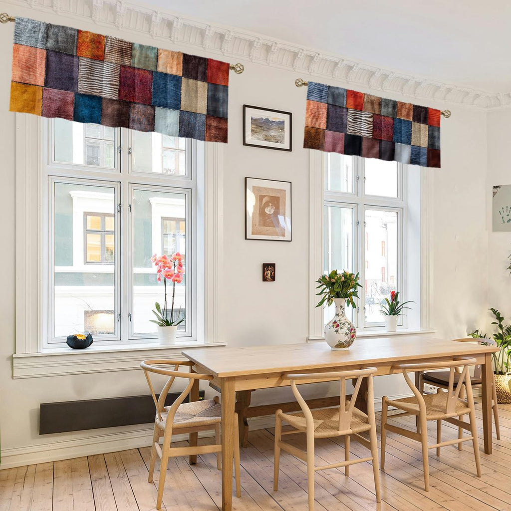 Patchwork Boho Valance Curtain for Windows 2 Pack Patchwork Colorful Vintage Bohemian Rod Pocket Decorative Window