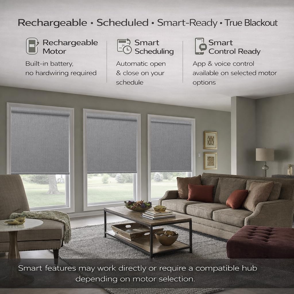 Motorized Blackout Roller Shades Remote Control Rechargeable(82164D)