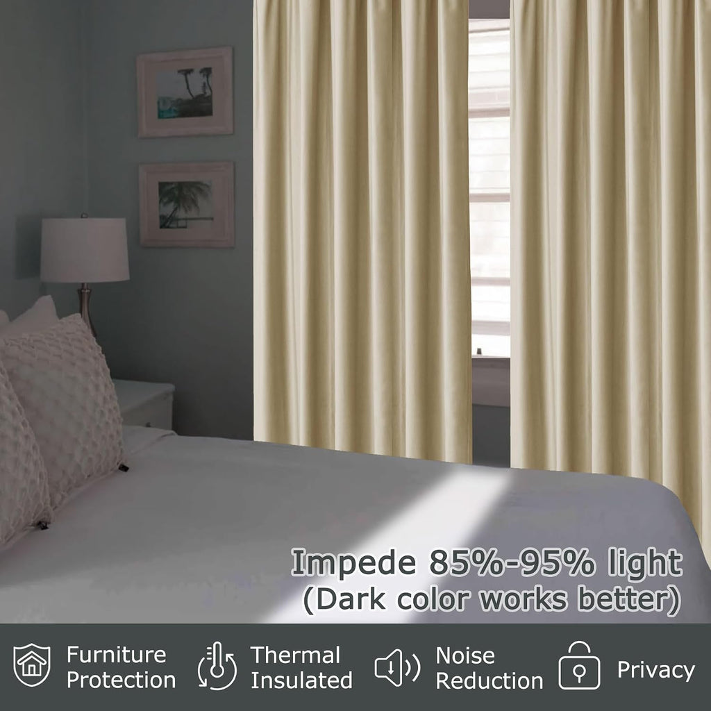 Velvet Curtains with Blackout Lining Indoor Heat Insulated Soft Luxury Back Tab/Rod Pocket 2 in 1