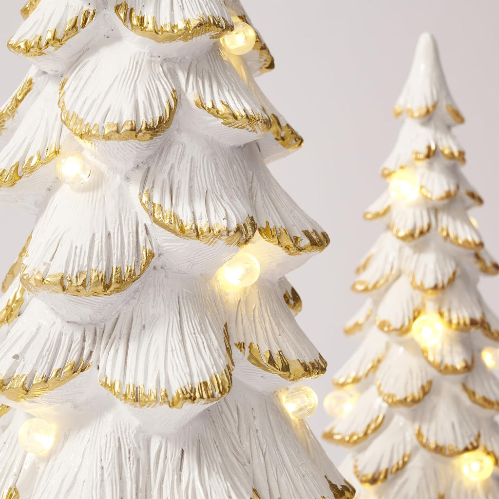Christmas Trees Figurine White Light Up, 2Pcs Christmas Tree