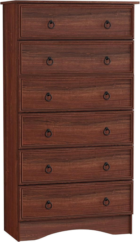 Cherry Wood Dresser 52" Tall , Wood 6 Chest Drawers, 6 Drawer Dresser, Storage for Clothes, Narrow Large Drawers