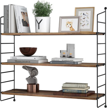 Floating Shelves Rustic Wood Wall Shelves Adjustable Metal Frame Decorative Hanging Storage Shelves 24 Inch (24 in)