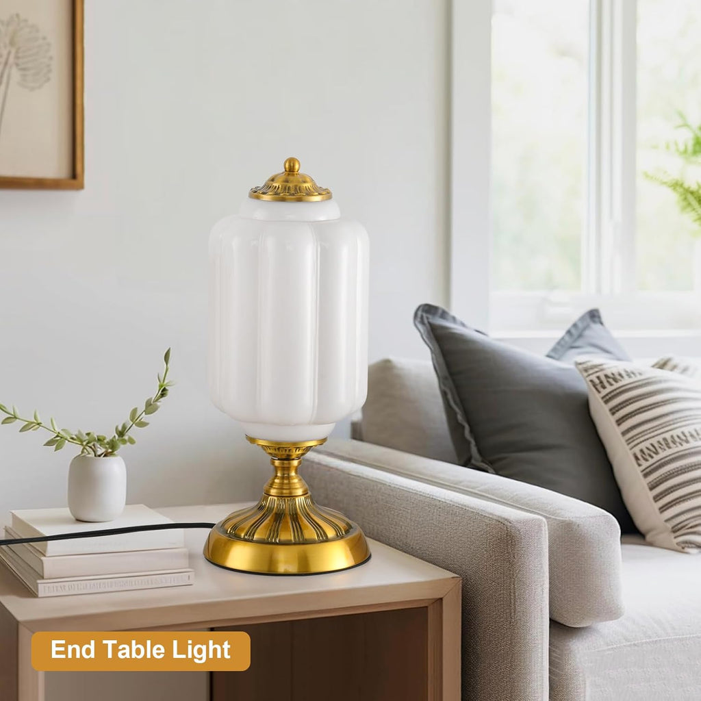 Vintage Milk Glass Table Lamp, Art Deco Mid Century Modern Bedside Lamp, Bedroom Nightstand & Living Room Essential