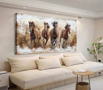 Horses Canvas Wall Art - Brown Horse Pictures Animal Wall Decor Running Horses Painting Prints Artwork Bedroom Home