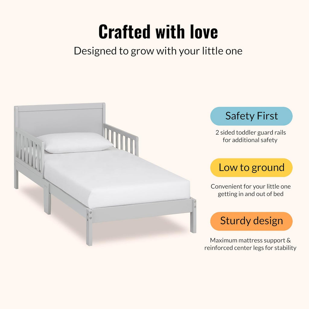 Toddler Bed, Low Floor Wooden Bed, Side Safety Bed Rails, GREENGUARD Gold & BSA Certified, Non-Toxic Paint