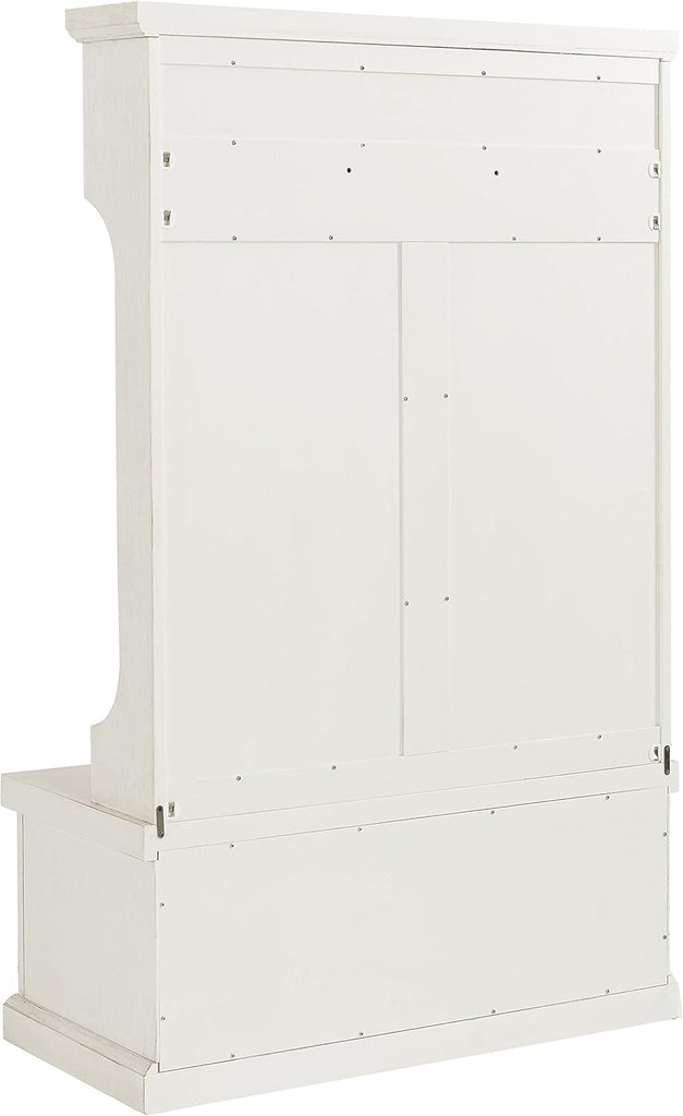 Seaside Hall Tree with Shoe Rack Bench and Coat Hooks for Hanging Storage, Distressed White