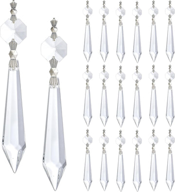 20 Pcs Crystal Icicle Prisms Octagon Bead Chandelier Lamp Suncatcher - 2.4 Inch Crystal Icicle Prisms with Octagon