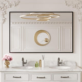 40"X30" Black Rectangle Bathroom Mirror Wall, Matte Black Aluminum Alloy Frame, Tempered Glass, Hangs Vertically or