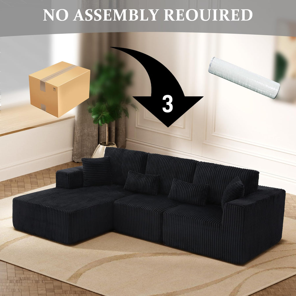 108" Boneless Cloud Sectional Couches, Comfy Fluffy L Shaped Memory Foam Deep Seat Boneless Couch, Modular Sectional