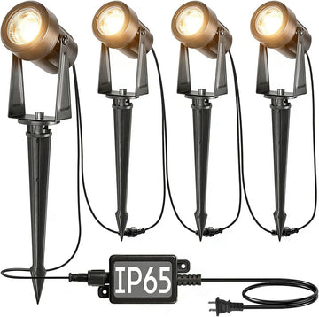 4 Pack Outdoor Landscape Lighting with Transformer, LED Spot Lights | Low Voltage Outdoor Yard Lighting, Extendable