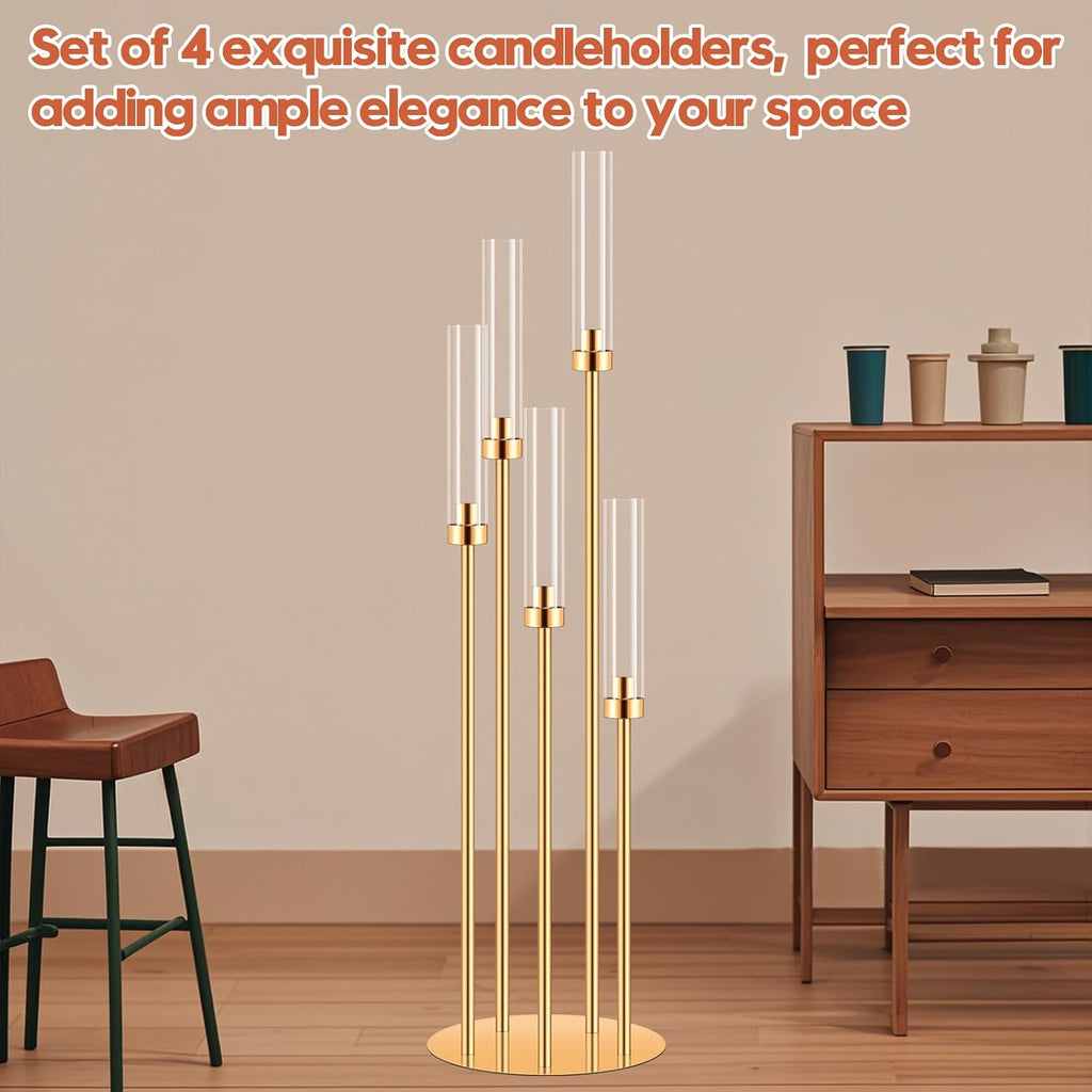 4 Set 5 Arm Gold Candle Holder, Mjkeomo 41.3'' Tall Candelabra Centerpieces for Tables Gold Candlesticks Holder for