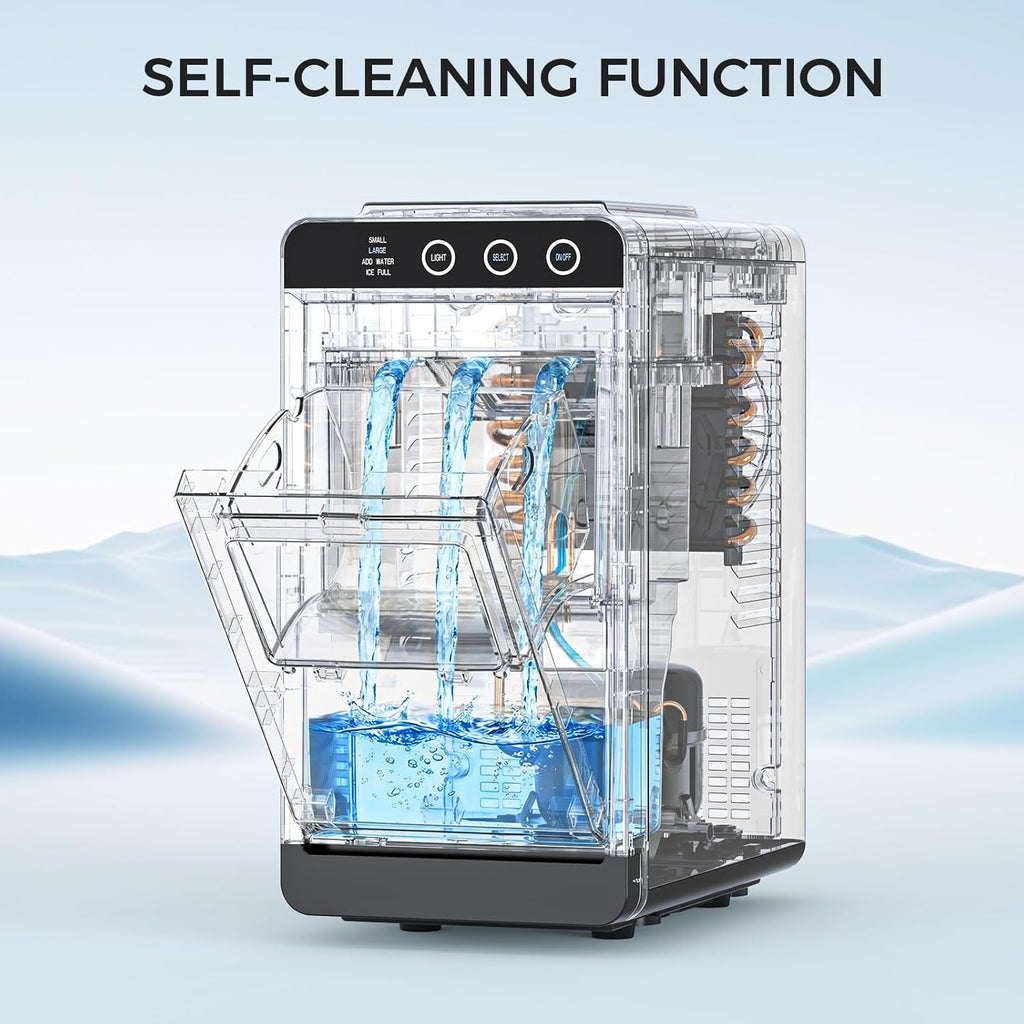 Ice Maker Countertop, Portable Ice Machine with Self-Cleaning, 8 Cubes in 6 Mins, 26 lbs/24Hrs, Quiet Commercial