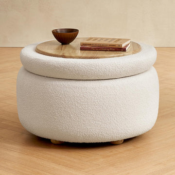 Luna Ottoman, Coffee Table (Pearl White Performance Boucle)