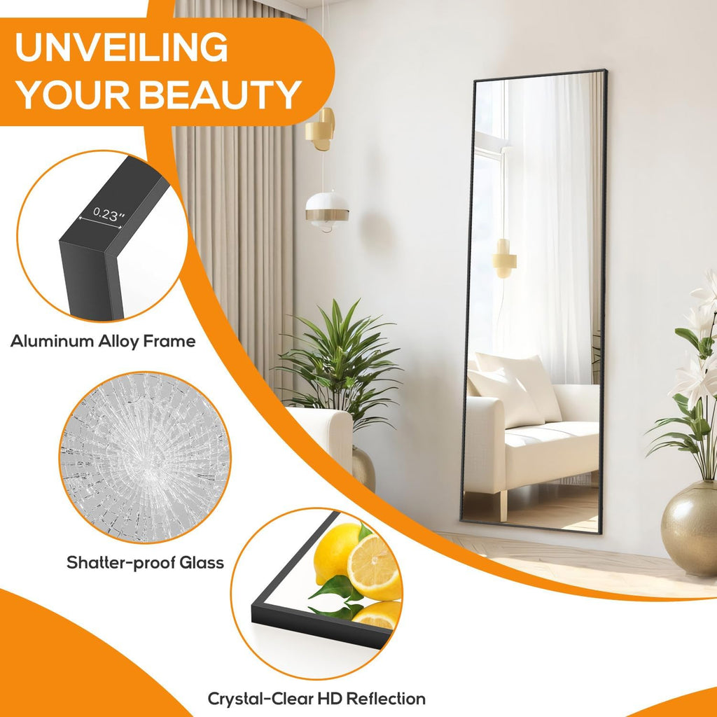 Mirror Full Length, Upgraded 16"x59" Body Wall Mirrors with Shatter-Proof Glass, Floor Standing, Hanging or Leaning