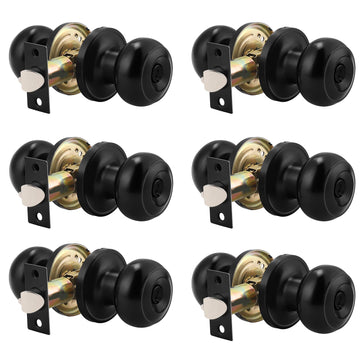 6 Pack) Black Round Entry Door Knobs Keyed Alike, Exterior/Interior Door Handles Bedroom Bathroom/Front/Offic Doors